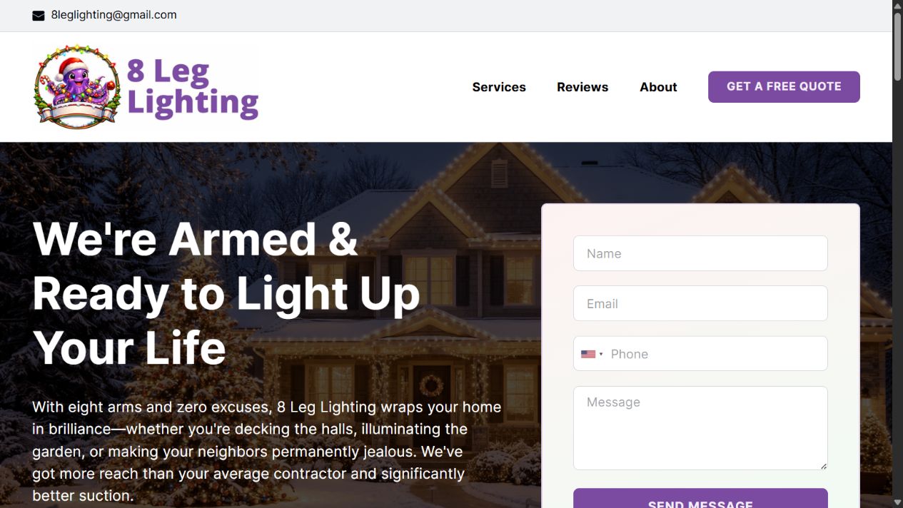 8 Leg Lighting website shown on desktop