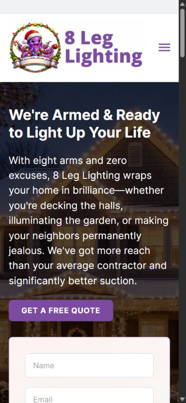 8 Leg Lighting website shown on mobile