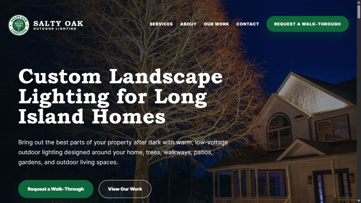 Salty Oak Outdoor Lighting website shown on desktop