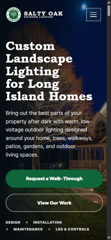 Salty Oak Outdoor Lighting website shown on mobile