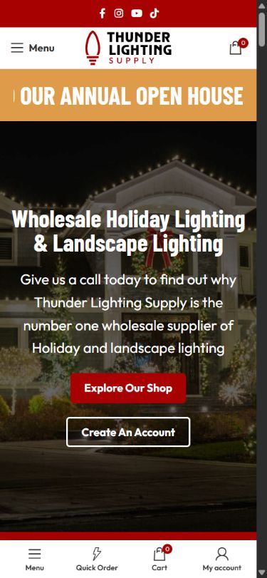 Thunder Lighting Supply website shown on mobile